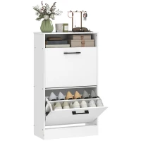 HOMCOM Shoe Cabinet 2 Flip Drawers Adjustable Dividers Shoe Storage Cabinet Top Shelf Entryway White(m-11)