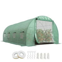 Outsunny Steel Frame Walk-In Tunnel Greenhouse Garden Warm House Large Hot House Kit with Windows & Door, 19' x 10' x 7', Green(m-1)