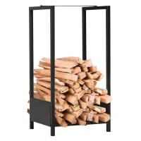 Outsunny Firewood Rack, Log Holder for Fireplace, Outdoor Indoor Wood Storage Stacker, 15.4" x 13.8" x 29.9", Black(m-2)