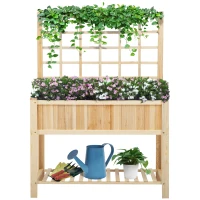 Outsunny 47" Wooden Raised Garden Bed with Trellis, Coutryside Style Elevated Planter Box Stand with Open Storage Shelf, Spacious Planting Area for Vegetables, Herbs, Flowers(m-11)