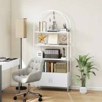 HOMCOM 4-Tier Arched Shelving Unit with Cabinet, Bookshelf for Living Room, Office, 31.5" x 11.8" x 73.6", White(m-7)