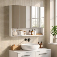 kleankin Wall Mounted Bathroom Medicine Cabinet with Mirror and Adjustable Shelves, White(m-1)