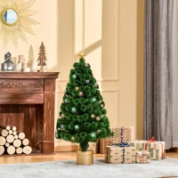 HOMCOM 3 FT Pre-Lit Artificial Table Christmas Tree, Fiber Optic Holiday Home Xmas Indoor Decoration with Golden Stand, Green(m-13)