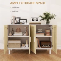 HOMCOM Boho Kitchen Cabinet, Buffet Cabinet with 4 Rattan Doors and Adjustable Shelves for Dining Room, White and Natural(m-7)