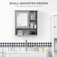 kleankin Bathroom Medicine Cabinet with Mirror, Wall-Mounted Bathroom Cabinet with Adjustable Shelf for Living Room and Laundry Room, Gray(m-4)