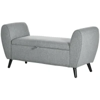HOMCOM Modern Upholstered Storage Bench with Arms, Linen-Feel Fabric Ottoman Bench for Bedroom Entryway Living Room, Light Gray(m-11)