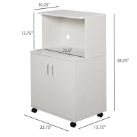 HOMCOM Microwave Cart on Wheels Utility Trolley Storage Sideboard Bookcase with 2-door Cabinet, White Oak(m-3)
