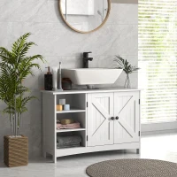 HOMCOM Bathroom Vanity Cabinet, Under Sink Storage Cabinet with Double Doors, Open and Adjustable Shelves, White(m-7)