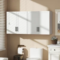 HOMCOM 2-Piece Simple Medicine Cabinet Wall Mounted, Bathroom Wall Cabinet with 2 Doors and Adjustable Shelf Storage, White(m-8)
