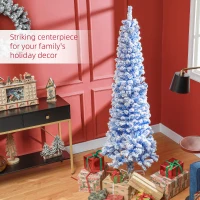HOMCOM 6ft Flocked Christmas Tree, Pencil Christmas Tree with Realistic Branch Tips, Folding Metal Stand, Blue(m-4)
