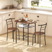 HOMCOM Dining Table Set of 3, 31.5" Kitchen Table and Chairs Set for 2 with Shelf, for Small Space, Dining Room, Living Room(m-1)