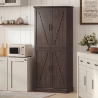 HOMCOM 72" Tall Kitchen Pantry Cabinet, Farmhouse Storage Cabinet with 8 Door Racks and Adjustable Shelves, Distressed Brown(m-7)