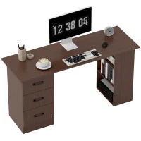HOMCOM Computer Desk, 55" Writing Table with 3-Tier Shelves and 3 Reversible Drawers for Home Office, Bedroom, Walnut(m-9)