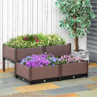 Outsunny Set of 4 Garden Raised Bed Kit, DIY Elevated Planter Box, Flower Vegetables Planting Container with Self-Watering Design and Drainage Holes for Indoor & Outdoor Use(m-8)
