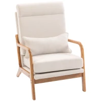 HOMCOM Modern Accent Chair, Linen Armchair with Lumbar Pillow, High Back, Wide Seat, Thick Cushion, Solid Wood Frame, Cream White(m-2)