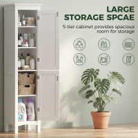 kleankin Tall Bathroom Cabinet, Freestanding Storage Organizer with Adjustable Shelves and Cupboards, 15" x 13" x 63", White(m-5)