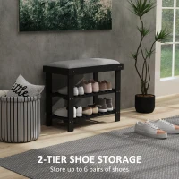 HOMCOM Bamboo Shoe Storage Bench, 3-Tier Entryway Bench with Cushion, Shoe Organizer for Entryway, Hallway, Black(m-5)