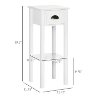 HOMCOM 2-Tier Nightstand, Side Table with Drawer and Shelf for Living Room or Bedroom, Set of 2, White(m-3)