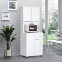 HOMCOM Modern Kitchen Cupboard with Storage Cabinet Hutch, 2 Cabinets, 3 Drawers and Open Countertop, White(m-1)