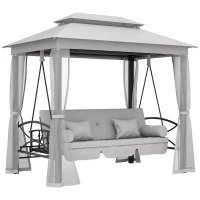 Outsunny 3 Person Outdoor Patio Daybed, 3 in 1 Canopy Gazebo Swing Chair Garden Hammock with Mesh Mosquito and Sun Shade, Grey(m-9)