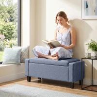 HOMCOM Storage Ottoman, Storage Bench with Wooden Legs, Tufted Armrests for Entryway, Living Room, Bedroom, 36.6", Dark Gray(m-9)