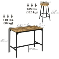 HOMCOM 5-Piece Bar Table Set for 4, Industrial Counter Height Bar Table and Chairs for Kitchen, Dining Room, Rustic Brown(m-3)