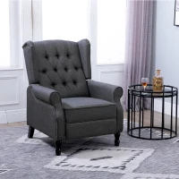 HOMCOM Fabric Upholstered Wingback Recliner, Tufted Push Back Accent Chair, Linen Arm Chair with Footrest, Armrest, Padded Cushion, Dark Grey(m-10)