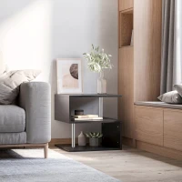 HOMCOM Wooden S Shape End Table 3 Tier Storage Shelves Organizer Living Room Side Table Desk Black(m-1)