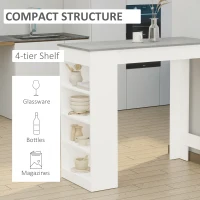 HOMCOM Bar Table, High Top Pub Table with 4 Storage Shelves, Modern Bar Height Table for Home Bar, Kitchen, Grey(m-4)
