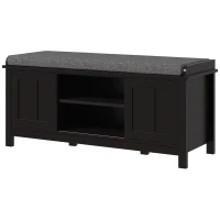 HOMCOM Modern Shoe Storage Bench, Entry Way Bench with Cushion, 2 Sliding Doors, Storage Ottoman Bench, Holds 10 Pairs, Black(m-1)