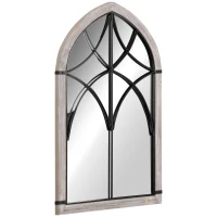 HOMCOM 36.5" x 23.5" Large Farmhouse Wall Mirror, Arch Window Mirror for Wall Decor in Living Room, Bedroom, Entryway, Rustic Wood Grain(m-11)