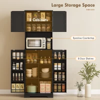 HOMCOM 71.5" Tall Pantry Cabinet, Farmhouse Kitchen Storage Cabinet with Adjustable Shelves, 8 Door Spice Racks, Black(m-4)