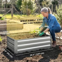 Outsunny Set of 2 Galvanized Raised Beds for Garden, Outdoor Planter Box for Flowers, Herbs and Vegetables, Light Grey(m-3)