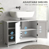 HOMCOM Bathroom Vanity Cabinet, Under Sink Storage Cabinet with Double Doors, Open and Adjustable Shelves, White(m-5)
