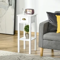 HOMCOM 2-Tier Nightstand, Side Table with Drawer and Shelf for Living Room or Bedroom, Set of 2, White(m-10)