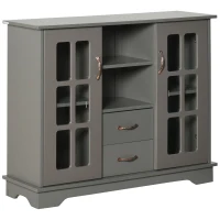 HOMCOM Sideboard Buffet Cabinet, Kitchen Cabinet, Coffee Bar Cabinet with 2 Framed Glass Doors, 2 Drawers and 2 Open Shelves for Living Room, Gray(m-1)