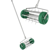 Outsunny Manual Lawn Aerator with Adjustable Handle, Lawn Aerator Machine, Grass Aerator for Lawn, Yard, Garden(m-13)