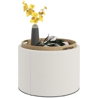 HOMCOM Round Storage Ottoman Coffee Table with Flip Top Tray, Linen Fabric Upholstered Footstool with Hidden Compartment(m-1)
