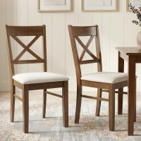 HOMCOM Dining Chairs Set of 2, Upholstered Kitchen Chairs with Rubberwood Frame, Padded Seat and X-Back, Walnut(m-11)