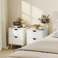 HOMCOM Modern Bedside Table Set of 2, Nightstand with 2 Drawers and Pine Wood Legs for Bedroom, White(m-1)