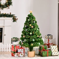 HOMCOM 3 FT Pre-Lit Artificial Table Christmas Tree, Fiber Optic Holiday Home Xmas Indoor Decoration with Golden Stand, Green(m-2)
