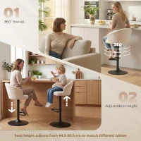 HOMCOM Modern Upholstered Adjustable Barstools with Swivel Seat, Linen Touch Fabric, Steel Frame, Footrest, ‎Beige(m-5)