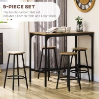 HOMCOM 5-Piece Bar Table Set for 4, Industrial Counter Height Bar Table and Chairs for Kitchen, Dining Room, Rustic Brown(m-4)