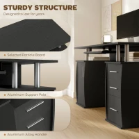 HOMCOM 47" Computer Desk with Keyboard Tray and Storage Drawers, Home Office Workstation Table with Storage Shelves, Black(m-5)