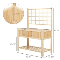 Outsunny 47" Wooden Raised Garden Bed with Trellis, Coutryside Style Elevated Planter Box Stand with Open Storage Shelf, Spacious Planting Area for Vegetables, Herbs, Flowers(m-3)