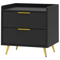 HOMCOM Bedside Table, Nightstand with 2 Drawers, Side End Table with Metal Legs for Bedroom, Black(m-2)