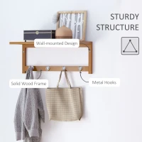 HOMCOM 20" Wall-mounted Entryway Coat Rack Bamboo Wall Shelf Organizer with 4 hooks(m-5)
