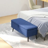 HOMCOM 40" Ottoman with Storage, Linen Upholstered Storage Ottoman Bench with Steel Legs for Living Room, Bedroom Dark Blue(m-7)