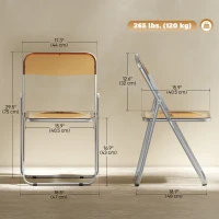 HOMCOM 4 Pack Acrylic Foldable Chairs, Transparent Folding Chairs for Living Room, Home Office, Party, Orange(m-3)