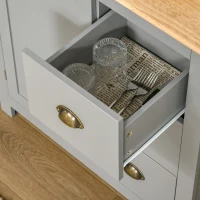 HOMCOM Modern Kitchen Cabinet, Storage Sideboard, Buffet Table with Rubberwood Top, 3 Drawers and Cabinet with Adjustable Shelf, Grey(m-12)